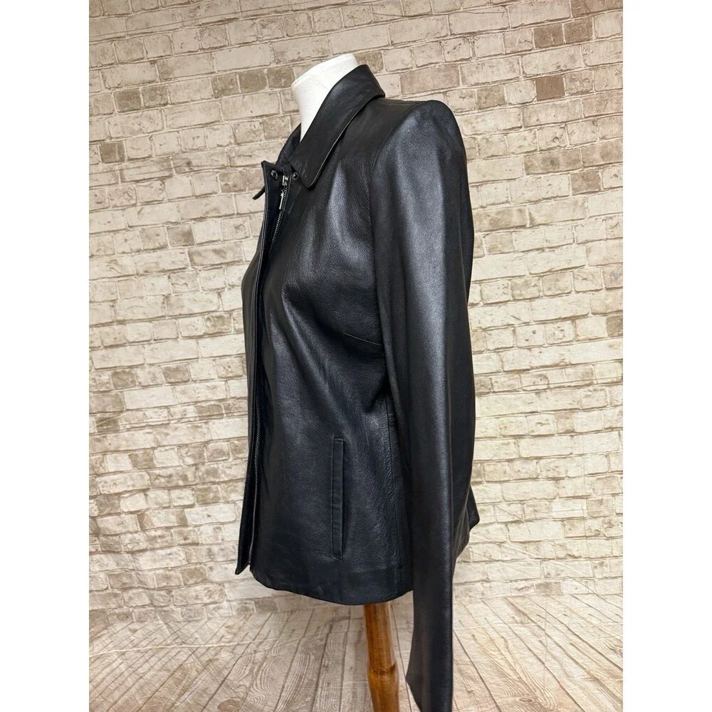 Valerie Stevens Jacket Womens Size‎ M Black Lambskin Leather Zip Front